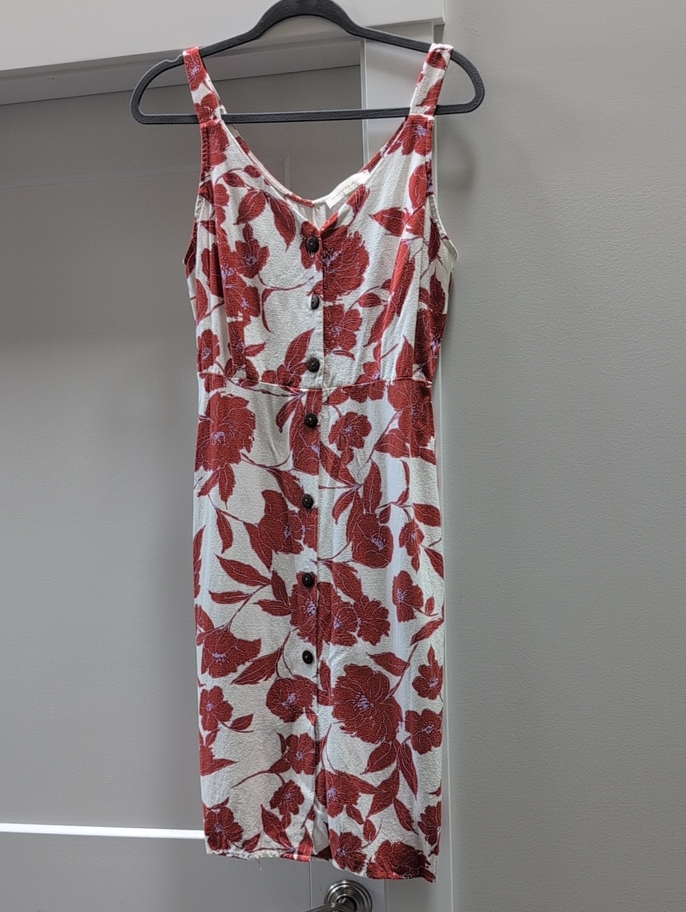Monteau White Linen Blend Midi Dress with orange Floral Print M